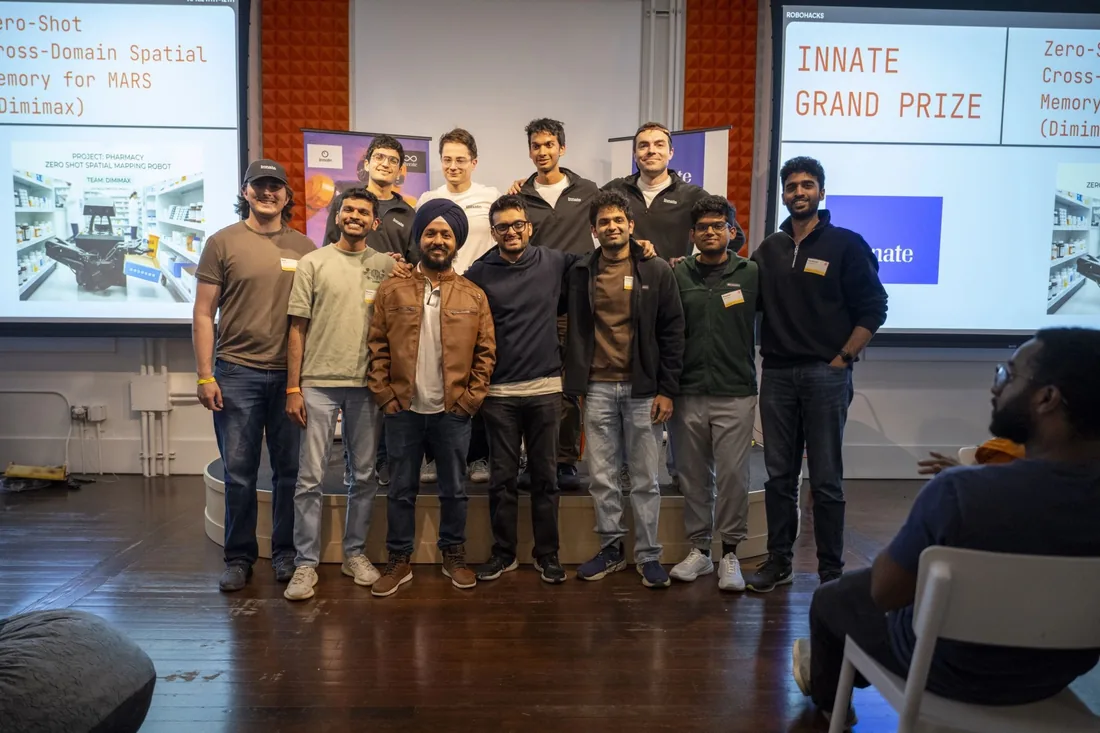 Team Dimimax on stage at RoboHacks @ Y Combinator after winning the Innate Grand Prize